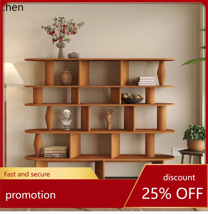 CZ antique retro veneer solid wood veneer unit multi-grid bookshelf display stand