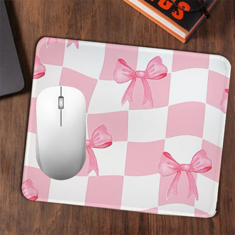 

Small pink bow anti-slip mouse pad anti-slip rubber base is perfect for laptop girl heart desktop decoration for office and home