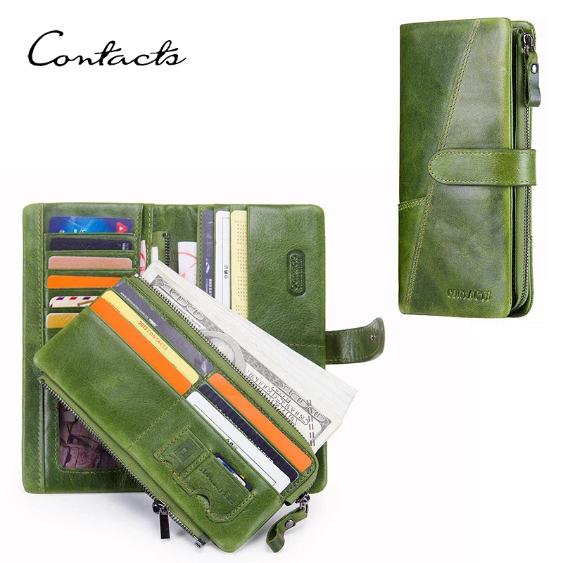 CONTACT'S-Carteira De Couro Genuíno Para Mulheres, Porta-cartões, Porta-moedas Zip, Bolsa Feminina, Carteiras Longas Da Moda