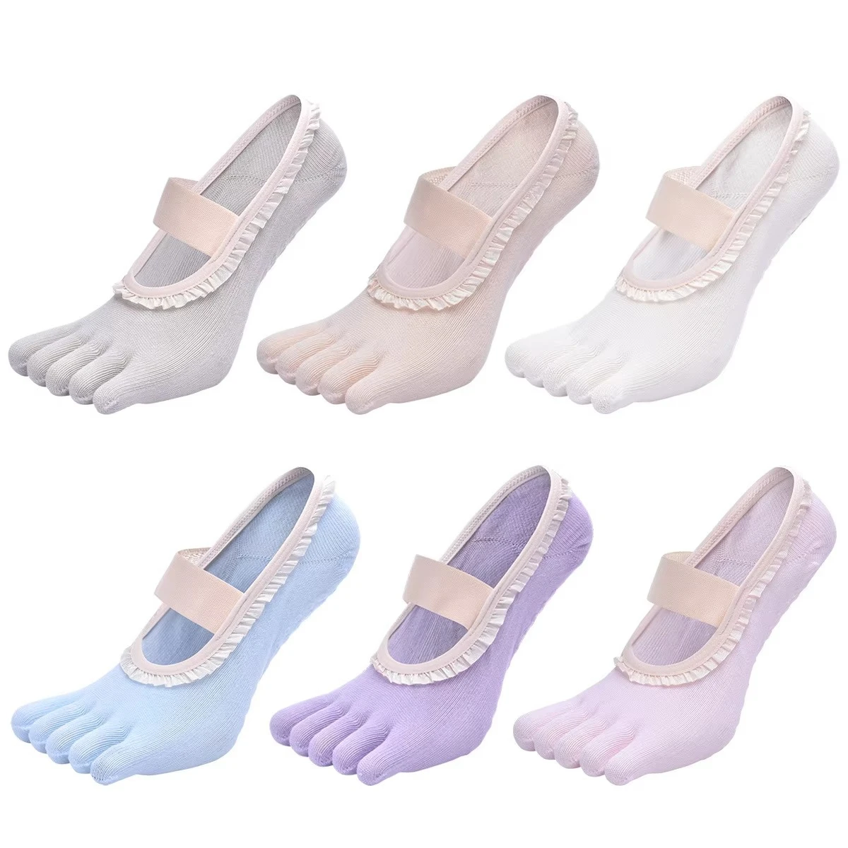 Female Bandage Non-Slip Yoga Socks Breathable Cotton Five Toes Pilates Sock Ballet Dance Fitness Exercise Sport Sock Slippers