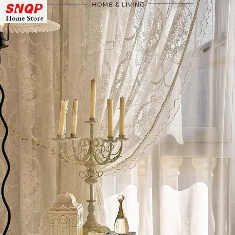 

Custom Size luxury Elegant White Tulle Retro relief lace palace style shaded classical Curtains for Living dining room bedroom