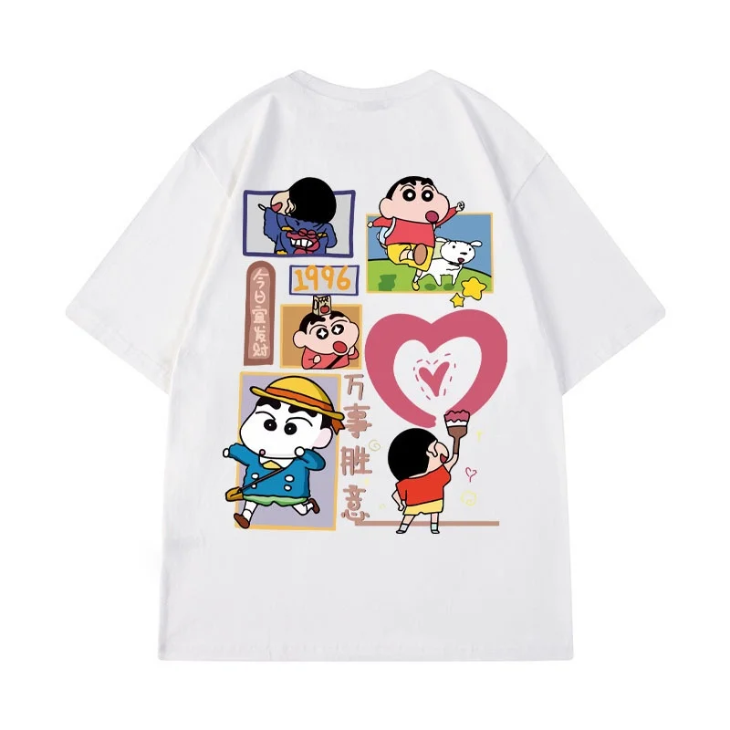 Crayon Shin Chan Back Print Lucky T Shirt Men Women Oversized Cartoon Graphic Short Sleeve Casual Tee Top