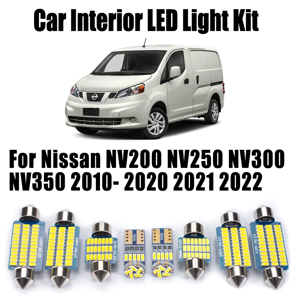 Car LED Interior Ceiling Dome Light Kit Canbus For Nissan NV200 NV250 NV300 NV350 2010- 2019 2020 2021 2022 Number Plate Lamp