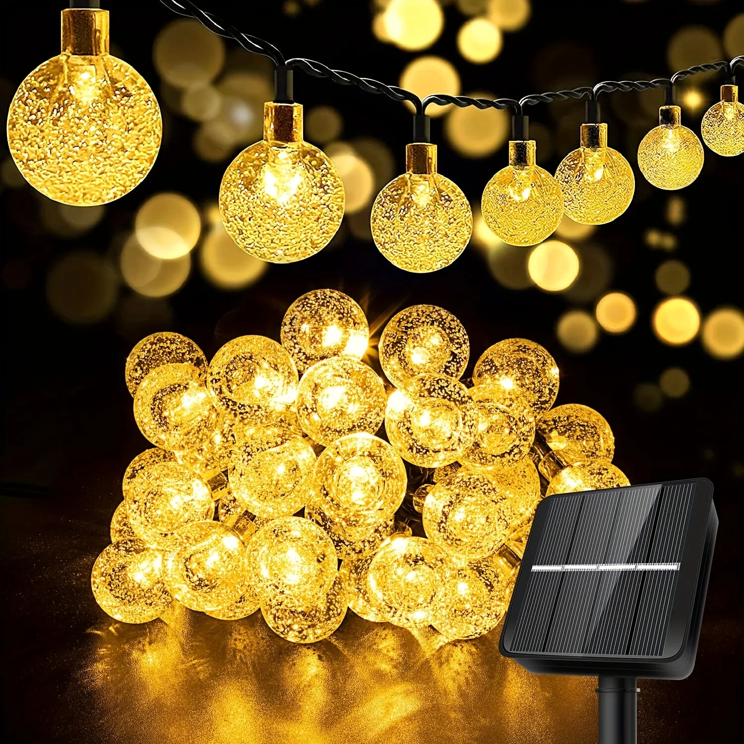 سلسلة أضواء LED تعمل بالطاقة الشمسية في الهواء الطلق مقاومة للماء من الكريستال مع 8 أوضاع لإضاءة الحديقة لتزيين حفلات الفناء وعيد الميلاد