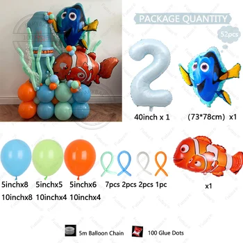 52 ks Hledá se Nemo Fóliový balónek s rybičkou a klaunem Dory Oceánský mořský balónek Sloup 40 palců Číslo Narozeninové dekorace Doplňky 10 nejlepší prodej Narozeninové dekorace Nemo - №1