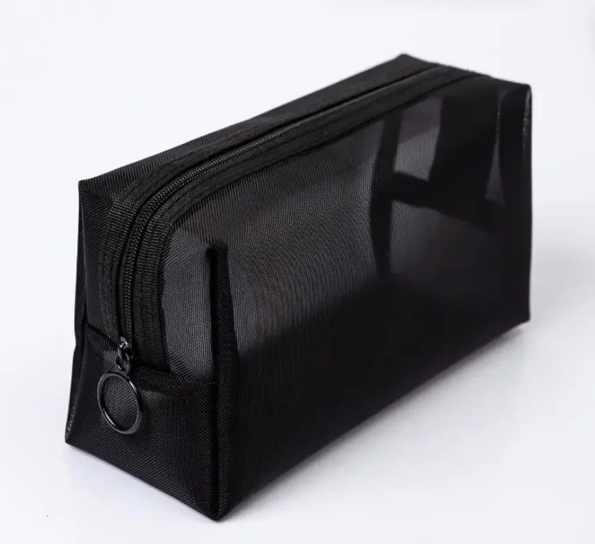 Imagem -03 - Black Mesh Papelaria Pencil Bolsa Canetas Storage Bolsa Organizador para Estudantes Mulheres Meninas Cosmetic Bag