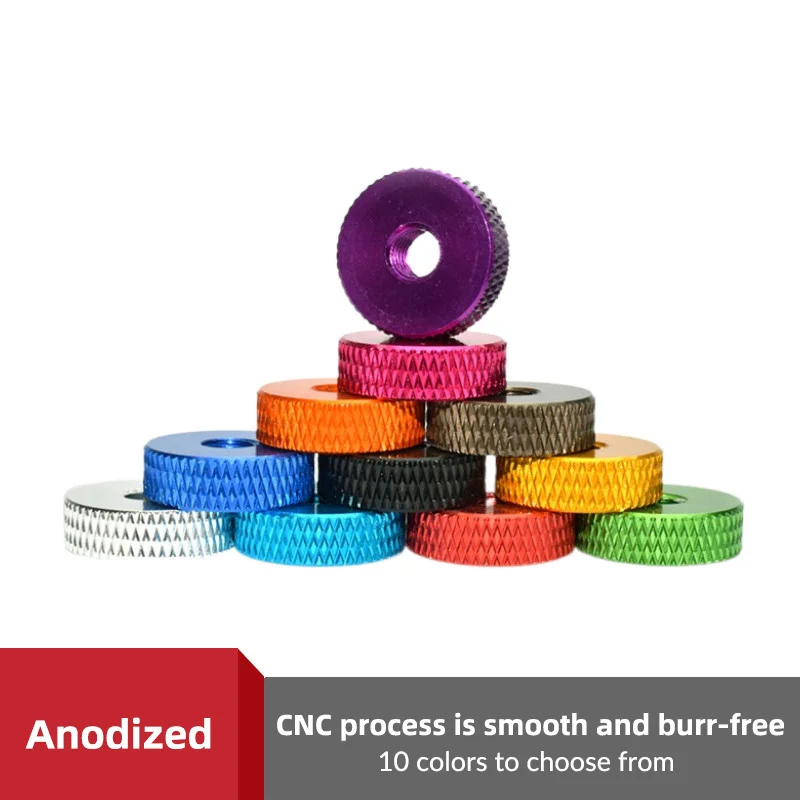 M3 M4 M5 Aluminum Alloy Knurled Thumb Nuts, Anodized Multi-Color Step Through Hole Screwdriver Nuts for Hand Tightening