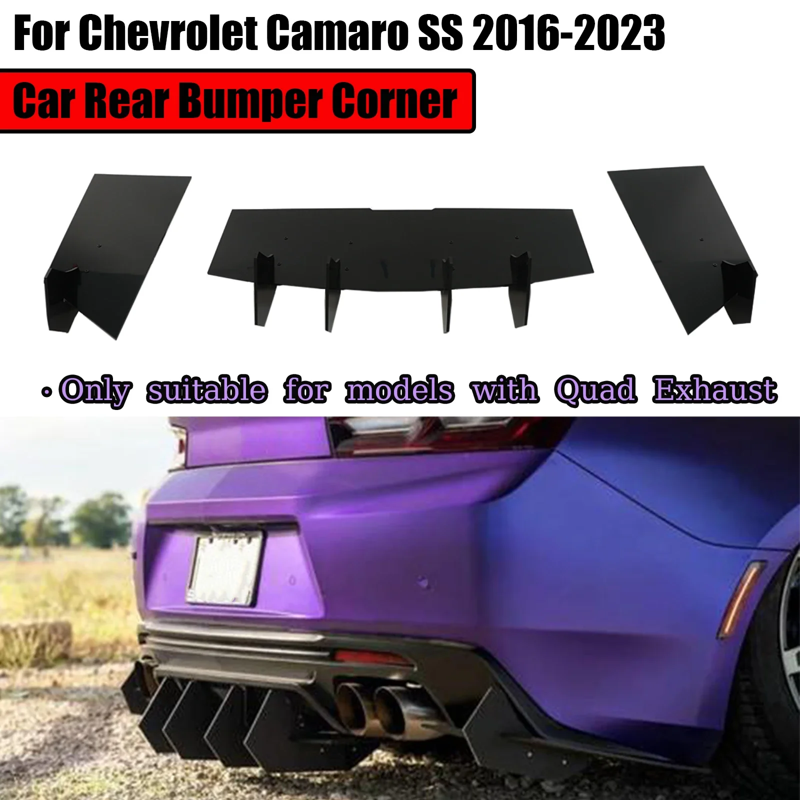 For Chevrolet Camaro SS 2016-2023 Quad Exhaust Rear Bumper Lip Diffuser Spoiler Spilitter Protector Body Kit Car Accessories