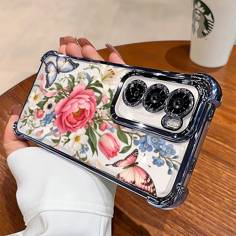 Butterfly Rose Flower Pattern Phone Case For OPPO Reno 11 Pro 11F 10 8T 8Z 7 6 Lite 5 4 Anti Scratch Transparent Soft Cases Capa