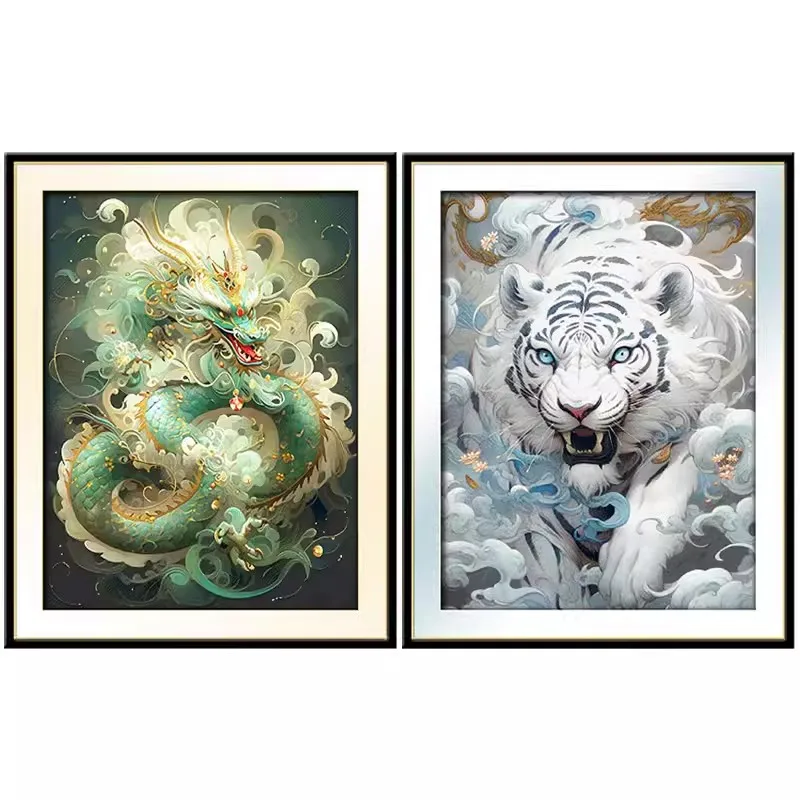 

11CT 16ct Dragon Tiger Pre-Printed Cross Stitch DIY Embroidery Set Handmade Handicraft Floss Needle Crafts