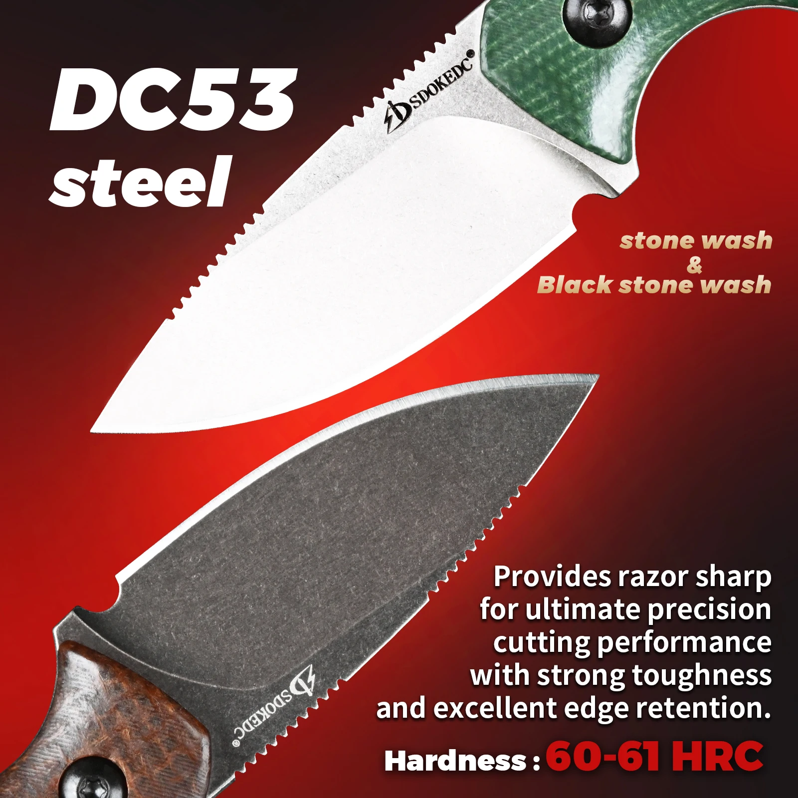 มีดใบตาย SDOKEDC รุ่น EDC มีดพิเศษเหล็ก DC53 ด้ามไมคาร์ต้า อุปกรณ์อเนกประสงค์สำหรับตั้งแคมป์ มีดตัดกล่อง ของขวัญสำหรับผู้ชายสำหรับกิจกรรมกลางแจ้ง