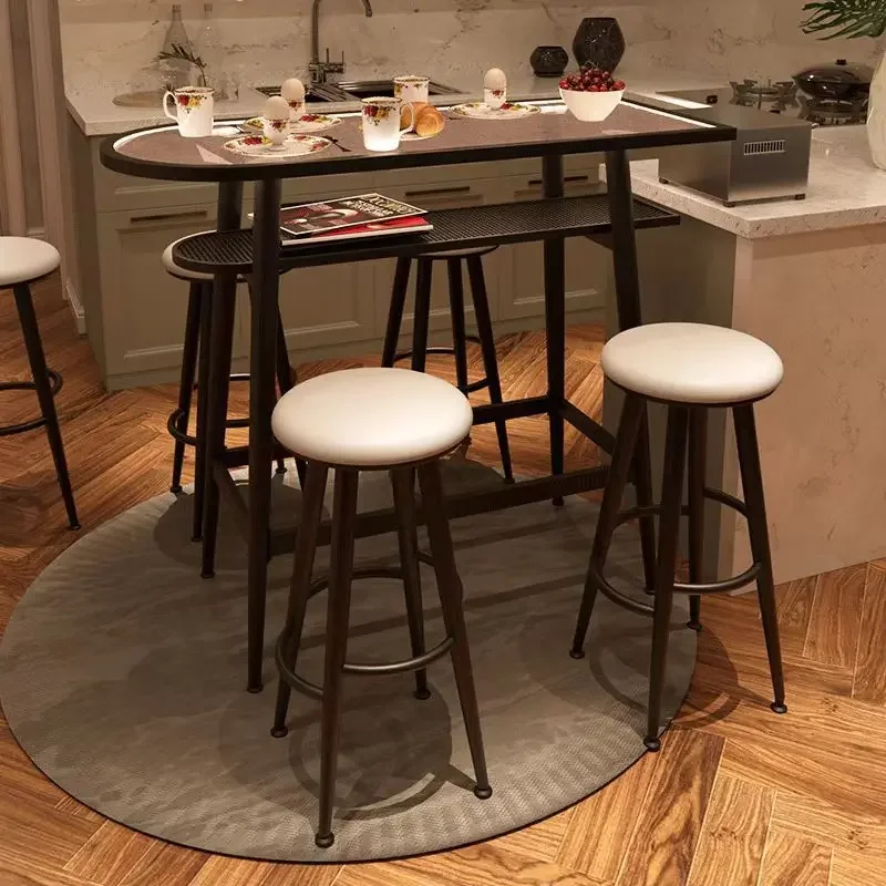 Bar table slate dining table high stool light luxury and chairs double-layer glasslamp with atmosphere table