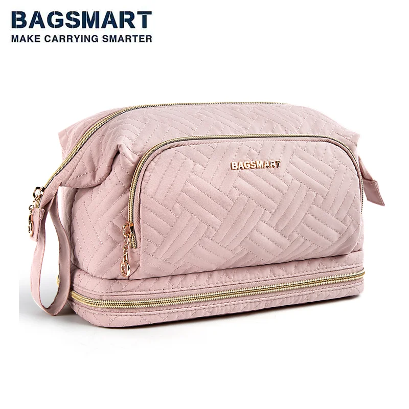 

BAGSMART Travel Makeup Bag for Women Cosmetic Organizer Case Large Wide-open Pouch Double Layers Purse for Toiletries