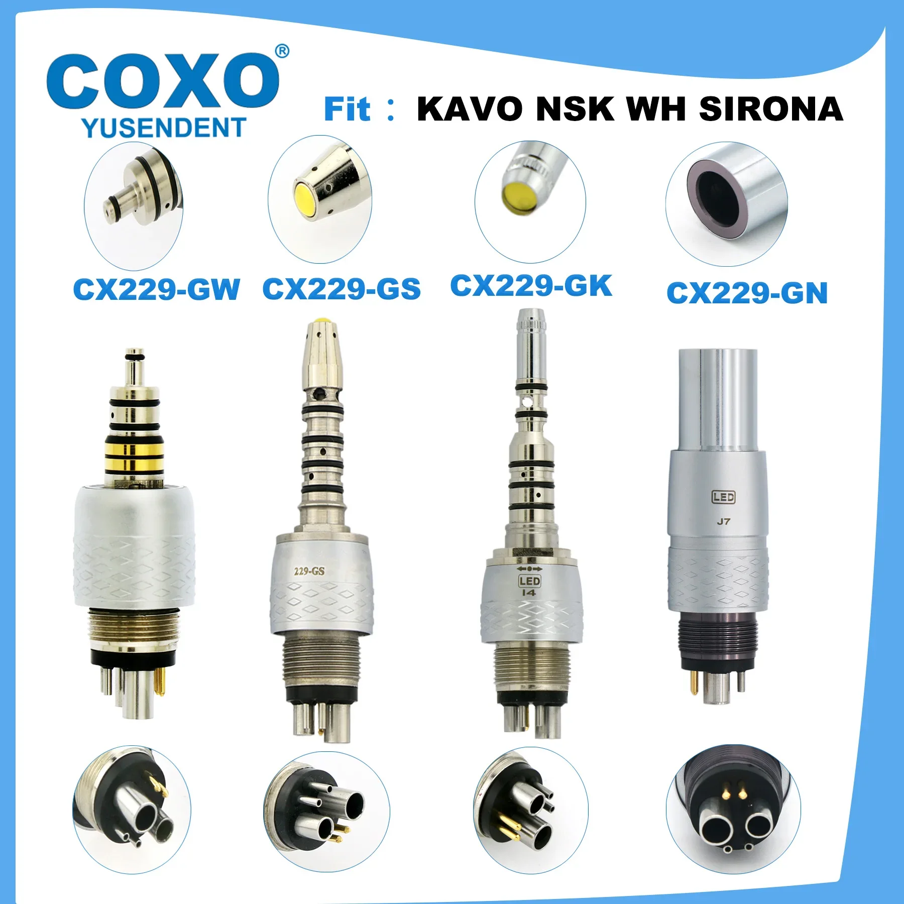 COXO-Dental turbina de alta velocidade, fibra óptica, gerador E, 6Pin, acoplador LED, apto para KAVO NSK, WH, Sirona, CX207