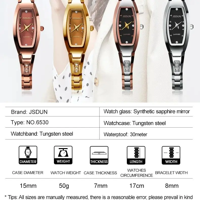 JSDUN 6530 Women Watch Luxury Imported Movement Quartz Watch HD Sapphire Waterproof Tungsten Steel Elegant Diamond Women Watch