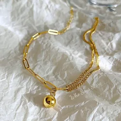 Golden Anklets for Women Stainless Steel Double Layer Beads Foot Bracelet on The Leg Summer Beach Jewelry