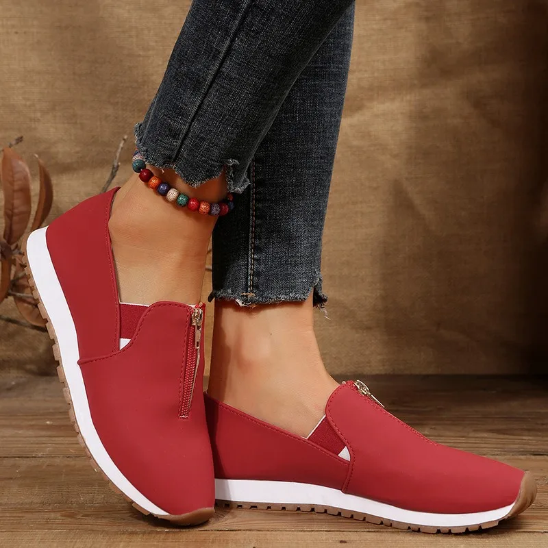 Zapatos Deportivos grandes con cremallera para mujer, calzado informal con parte inferior plana puntiaguda, primavera, verano y otoño, novedad de 2024