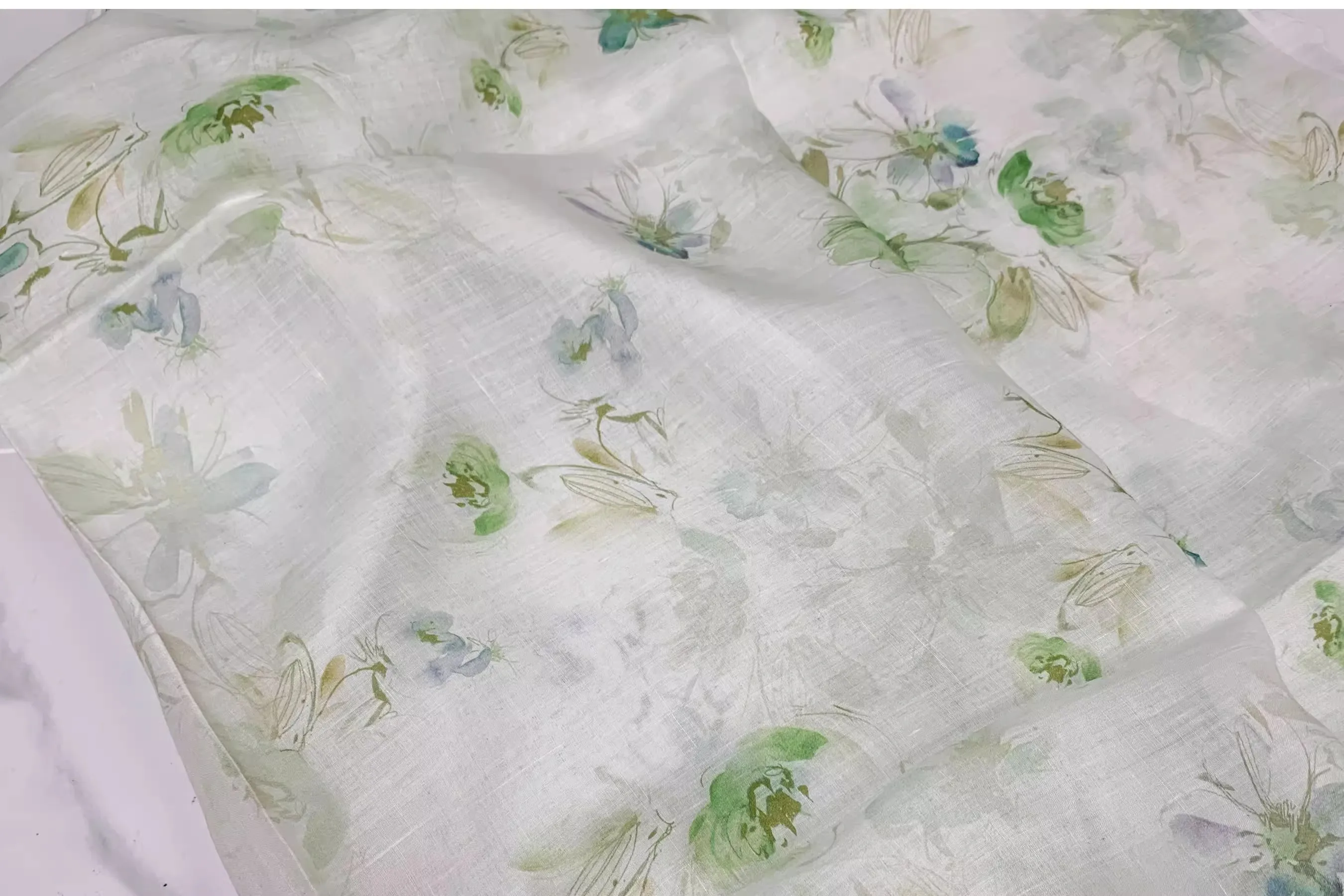 

1 ярд, новая высококачественная натуральная ткань рами, зеленые растения и цветочный принт, швейная юбка, платье, рубашка, сумка, ткань для одежды