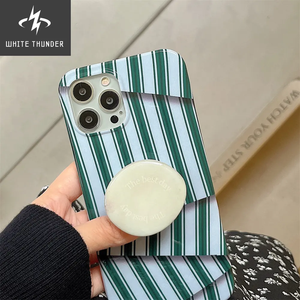 Japan Korean Stitched Stripes Marbled Bracket Soft Phone Case For IPhone 14 12 11 13 Pro Max 11 12 13 14 Shockproof Back Cover