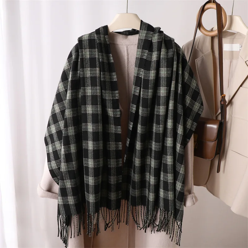 Autumn Winter For Men Women Thick Warm Scarf Fashion Wrap Plaid Korean Popular Neckerchief Soft Head Scarves Hijab Tassels Shawl