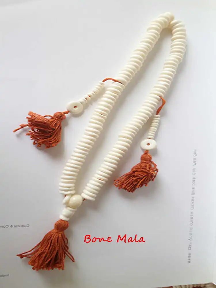 Tibet White Yak Bone Hand-hold Rosary 108 Coin Beads Prayer Mala 10mm 12mm BRO817