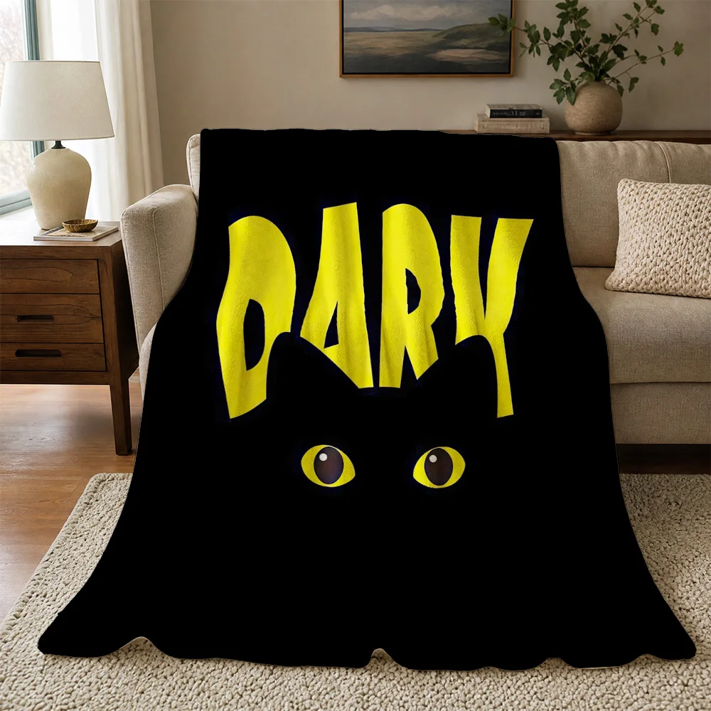 Funny Yellow Dary Cat Face Graphic Throw Blanket Cozy Couch Decor Gift for Cat Lovers