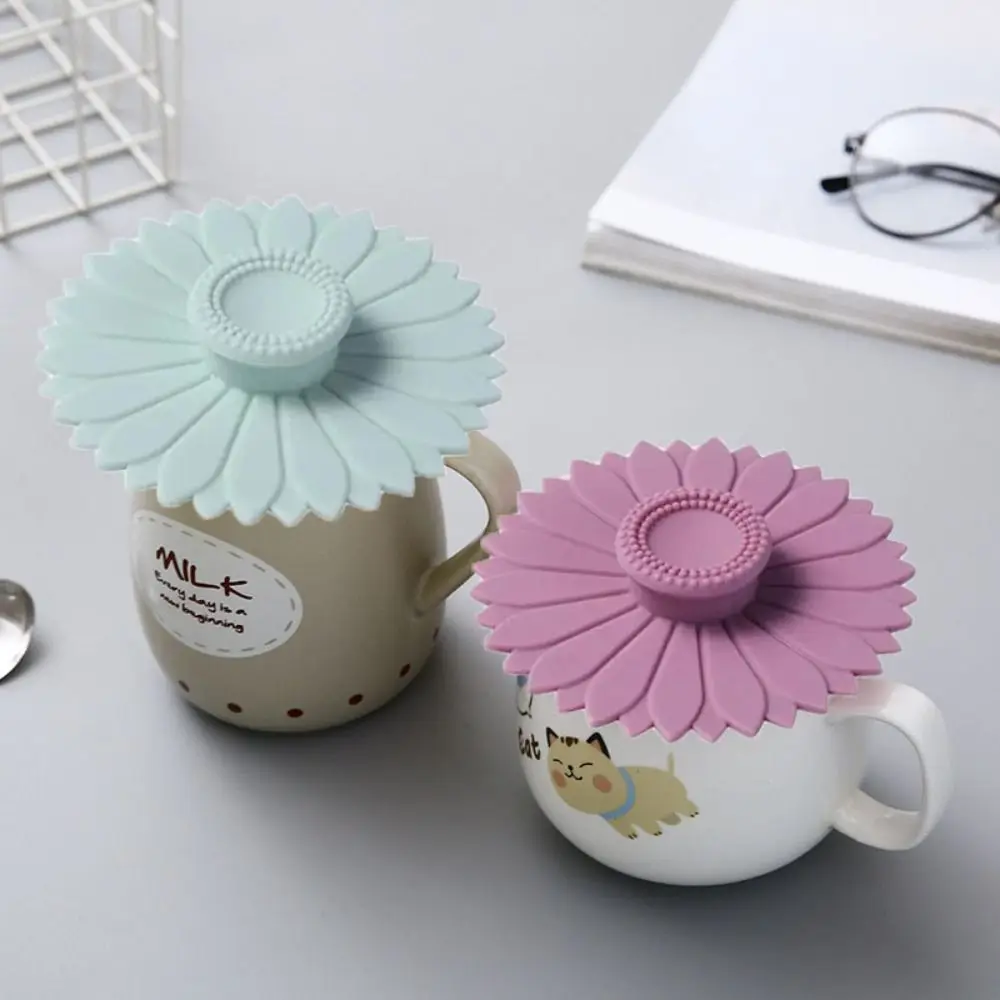 Seamless Sunflower Silicone Cup Lid Cup Accessories with Handle Sealed Cup Cover Dust-proof Leakproof Glass