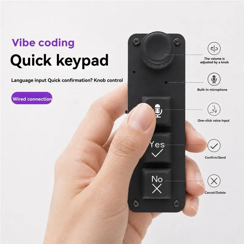 Wired Mini AI Voice Macro Keypad 3 Keys Single Knob Mechanical Keyboard Dual Connection Intelligent Input Device