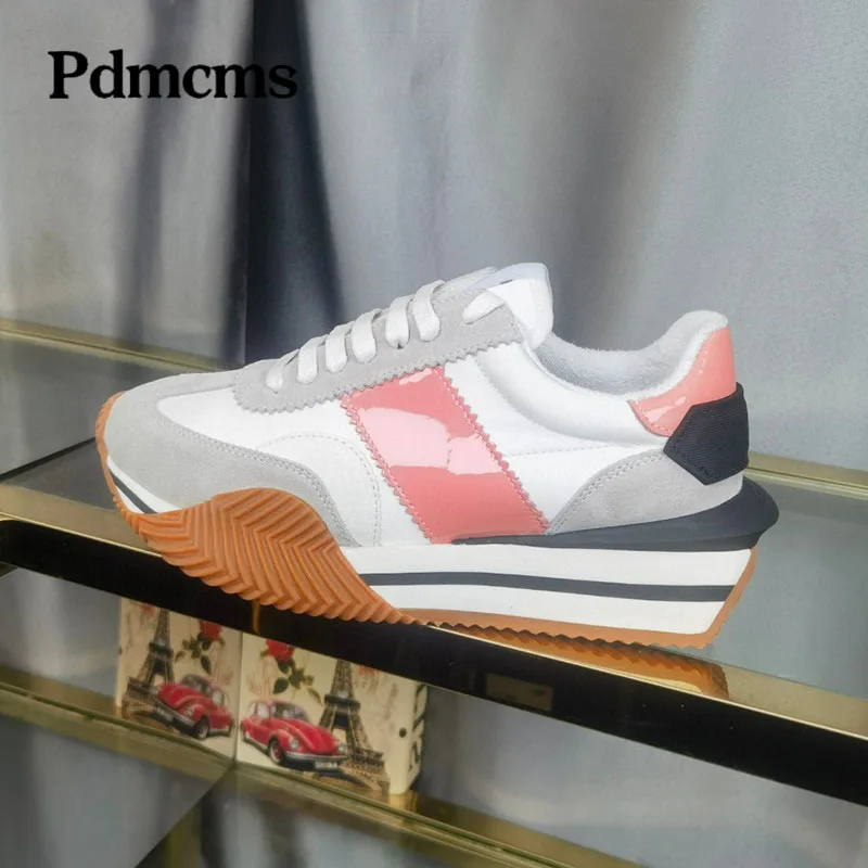 Sepatu Sneakers Platform datar desainer sepatu kasual bertali sol tebal wanita sepatu pecinta liburan kulit Suede musim gugur untuk wanita