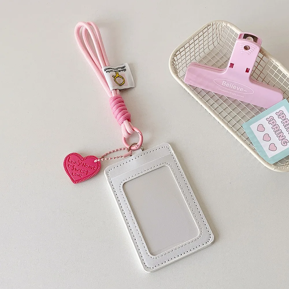 بطاقة الهوية واقية بو الجلود غطاء بطاقة الحافلة الحب القلب قلادة مفتاح سلسلة حاملي بطاقات الهوية كيرينغ الطالب #3