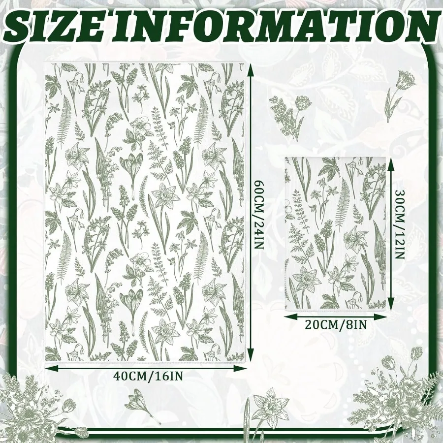 6 مجموعات حكيم الأخضر مناشف المطبخ مجموعة خمر طبق الأزهار فوط شاي ماصة زهرة برية مناشف الأطباق 24x16 الغابات غسل اليد جلطة #4