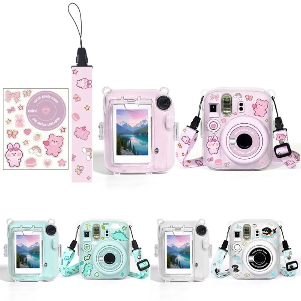 3 in 1 Instant Camera Case with Cartoon Sticker Anti Scratch Photo Storage Shell Shockproof for Fujifilm Instax Mini 13