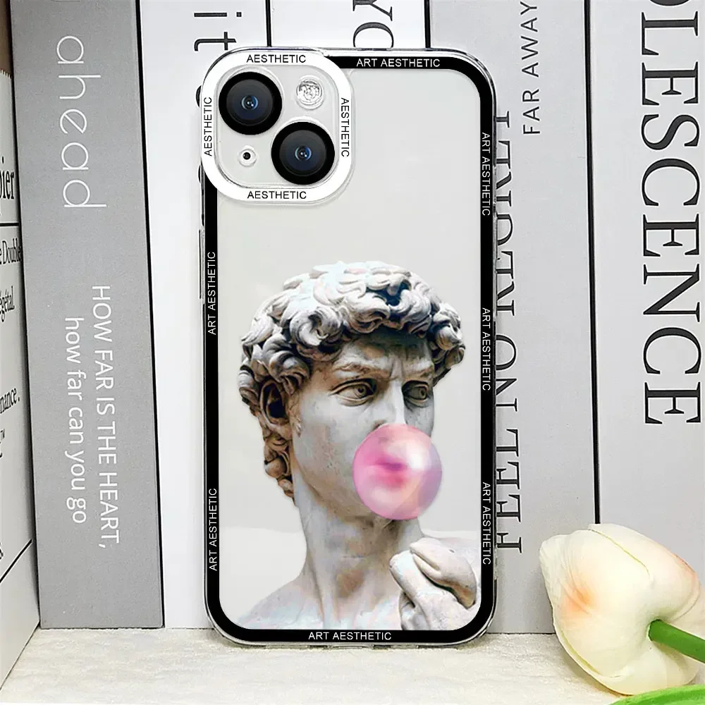 Funny Art Aesthetic David Mona Lisa Clear Phone Case for IPhone 16 15 14 13 12 11 Pro Max Mini XS X SE2 7 8 Plus Soft Cover Skin