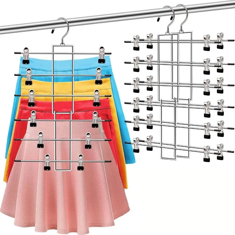 6 Layer Clothes Hangers Multilayer Skirt Trouser Hanger for Pants Non Slip Metal Hanger Clips Clothing Storage Rack Holder