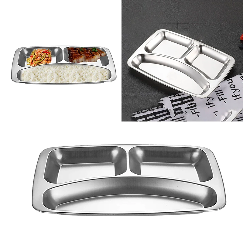 Stainless Steel Dining Plate Compartment Plate Children Fruit Snack Tray Baby Bowl Kitchen Tableware