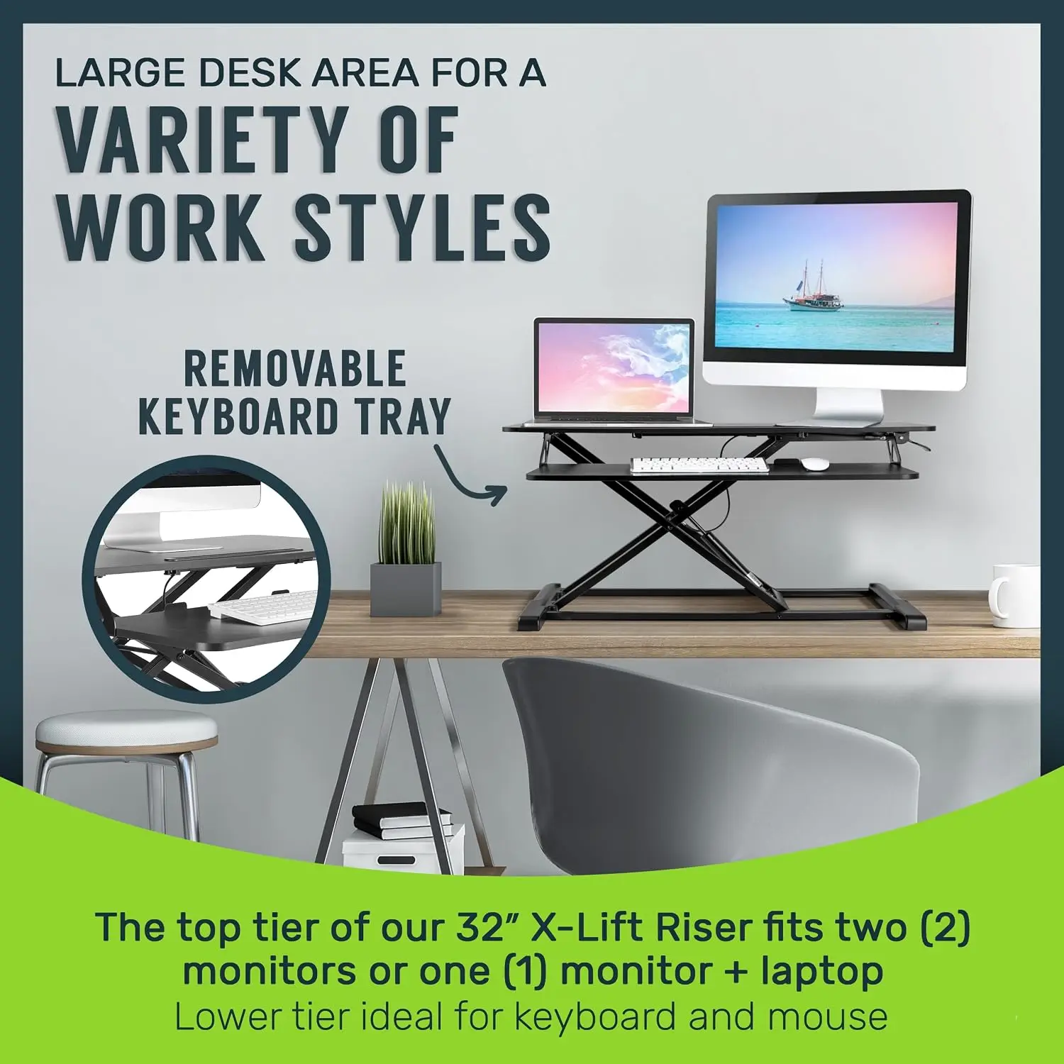 Standing Desk Converter 32 in Height Adjustable Riser Workstation for Home Office, Customized