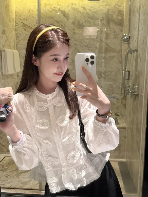 

Faionable Retro Heavy-Du irt Ele Loose Fit Long Sve Cotton Polyester Women's irt Versatile Autumn Sle CS2025...