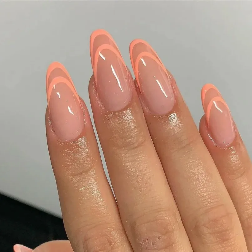 

24PCS Nail Art Fake Nails Long Ballerina Press on False Nails Set Handmade Orange Edge Almond Nail Seamless Removable Capsule