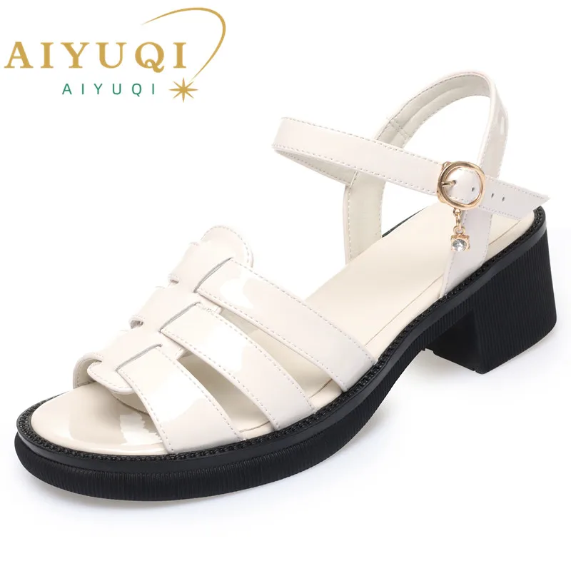 AIYUQI Women Sandals Summer 2024 New Genuine Leather Women Rome Shoes Open Toe Weave Non-slip Sandals Ladies