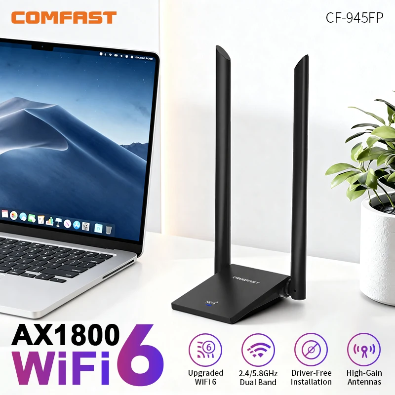 

COMFAST WIFI Adaptador Wifi6 USB3.0 Adapter 2.4/5Ghz AX1800 Antena For PC Ethernet Dongle Network Cards Free Driver For Win10/11
