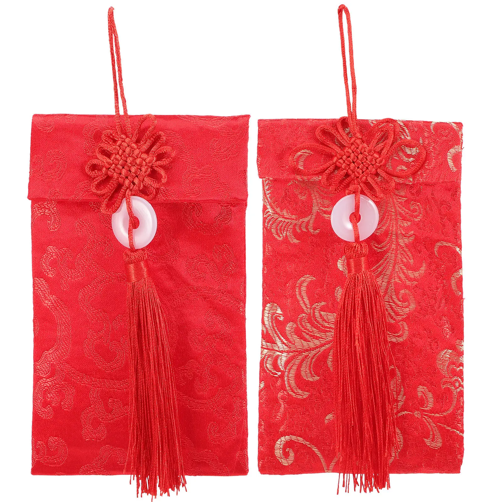 

2Pcs Chinese Style Red Envelopes Premium Cloth New Year Red Packets with Tassel Decor Festive Money Gift for Family Friends