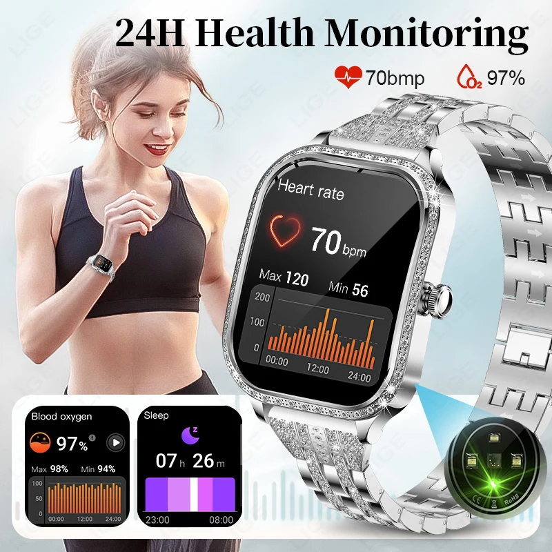 LIGE Neue Frauen Smart Uhr Mode Sport Smart Armband Uhren Bluetooth Anruf Gesundheit Monitor IP68 Wasserdichte Smartwatch Frauen