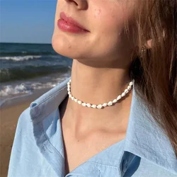 Fashion Vintage White Natural Conch Shell Color Bead Chain Necklace For Women Female Boho Geometric Baroque Choker Jewelry Gift