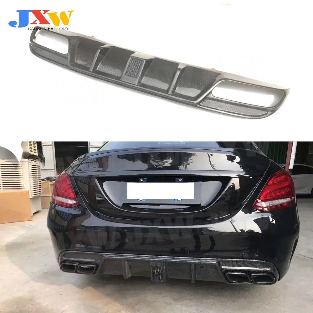 Carbon Fiber Rear Bumper Lip Diffuser With LED Light for Mercedes Benz C Class W205 C63 AMG Sport 2014 - 2019 FRP Body Kits