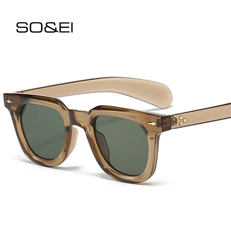 SO&EI New Small Square Women Rivets Decoration Sunglasses Retro Punk Men Yellow Blue Sun Glasses Shades UV400