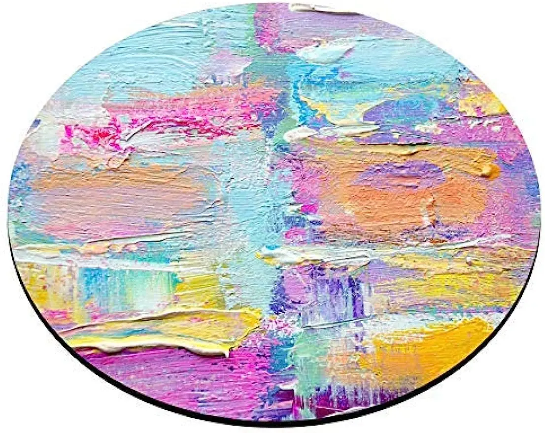 Round Mousepad Paint Oil Paints Abstract Print Multicolor Mouse Pad  Rainbow Yellow White Violet Pink Blue Purple for Office