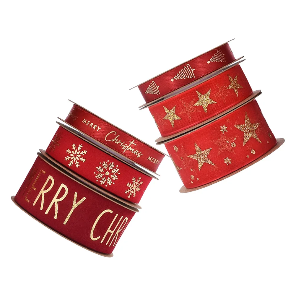 

6 Rolls Red Christmas Organza Ribbon Glitter Gold Foil Merry Christmas Ribbon for Present Wrapping Gift Box Holiday Party