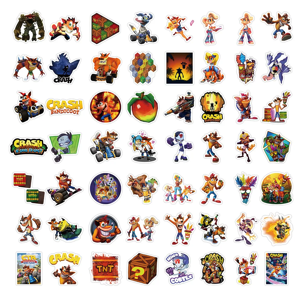 10/30/62PCS Crash Bandicoot Cartoon Stickers divertente gioco Sticker Graffiti decalcomanie fai da te Laptop Phone chitarra Car Bike Skateboard Toy