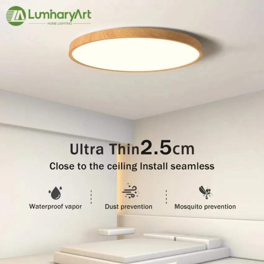 

Ultra Thin Wood Grain LED Ceiling Light Circular Bedroom Living Room Kitchen High Brightness Energy-saving Decor Ceiling Lamp