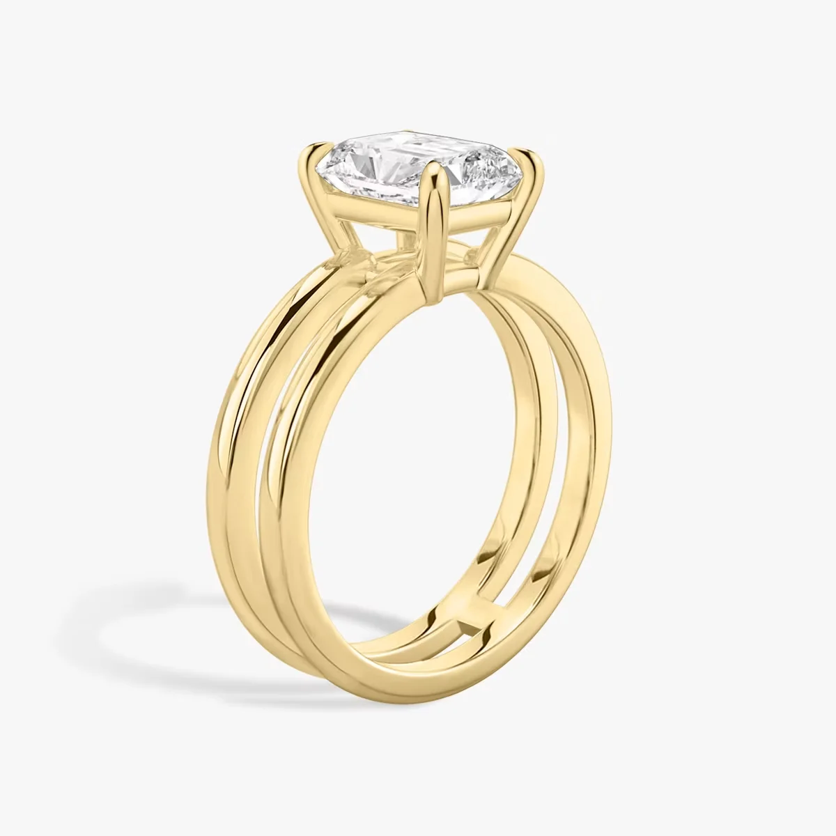 Radiant Cut Lab Grown Diamond Double Band Ring 9K/14K/18K Solid Gold Lab Diamond 4 Prong Ring Stackable Engagement Wedding Ring